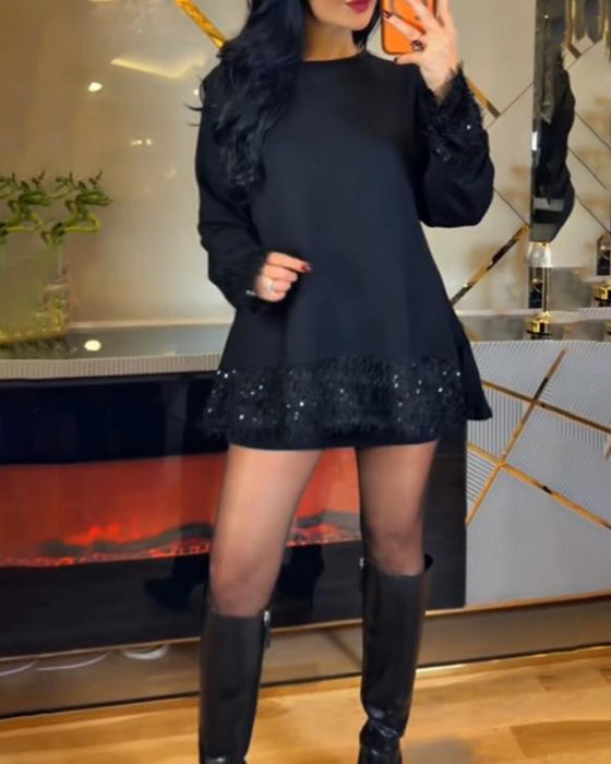 Blus Med Långärmsdesign, Pärlbeläggning Och Panel Detalj, Glamour Stämning