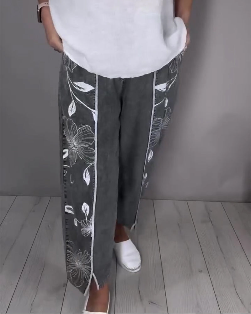 Jeans Blommigt Tryck Nött