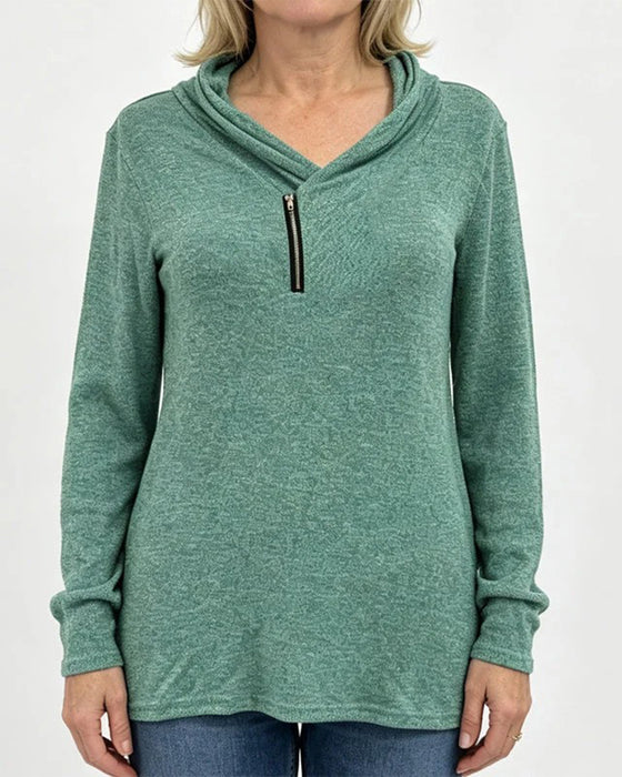 Topp Enfärgad Pullover Dragkedja Figurnära