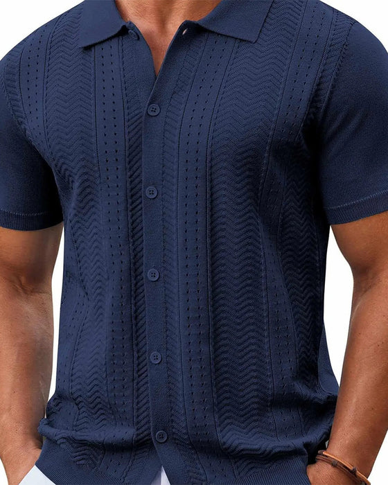 Shirts Genombruten Stickning Knapp