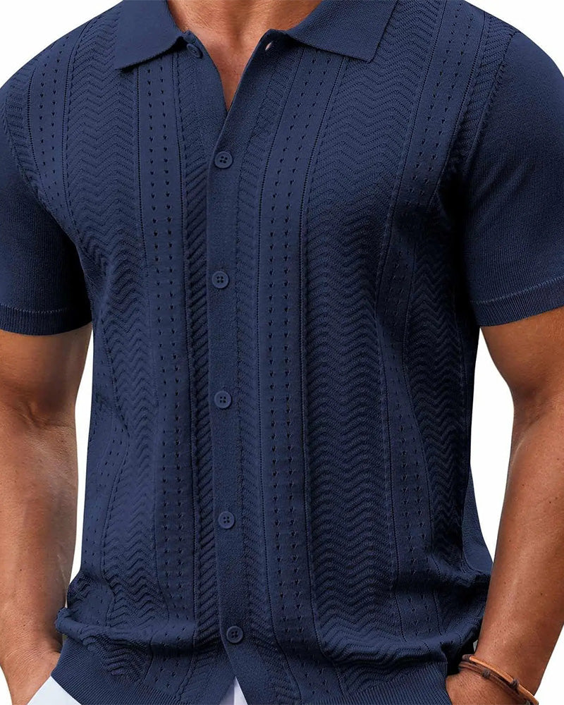 Shirts Genombruten Stickning Knapp