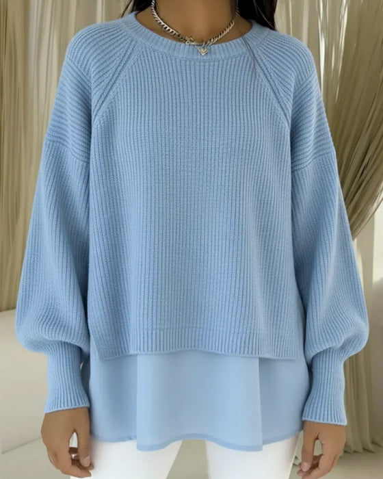 Lösittande Pullover I Patchwork Och Enfärgad