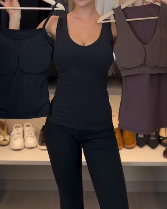 Tank Top U-Hals Ärmlös Slim Fit Solid Med Inbyggd BH