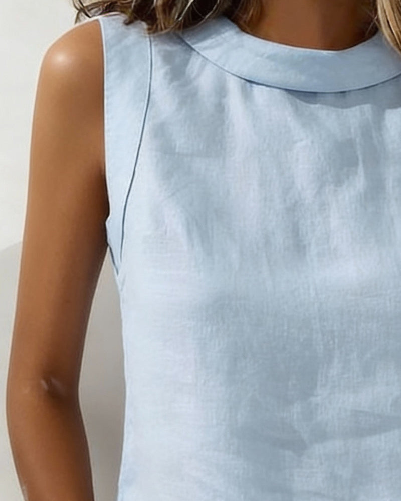 Blus Ren Bomull Krage Ärmlös