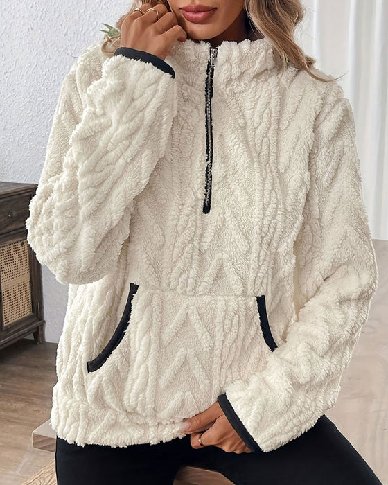 Sweatshirt Halv Dragkedja Fleece Stor Ficka