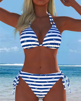 Bikini Dubbel Rem Halter Randig
