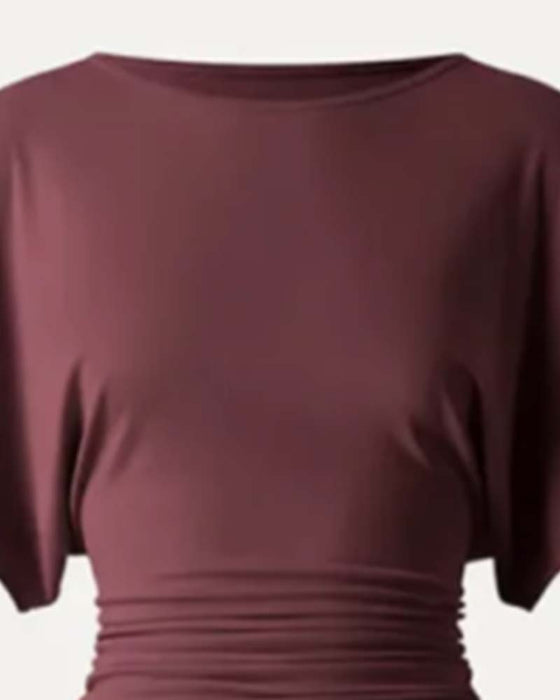 Blus Casual Solid Veckad Kort Ärm
