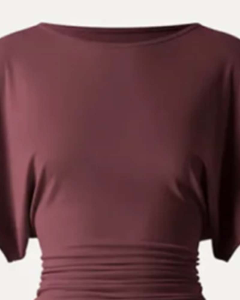 Blus Casual Solid Veckad Kort Ärm