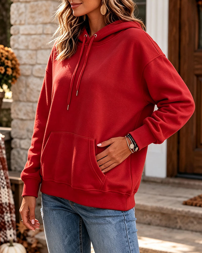Hoodie Enfärgad Ledig Ficka