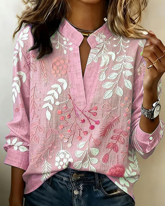 Blus Med Blommigt Mönster Och Ståkrage