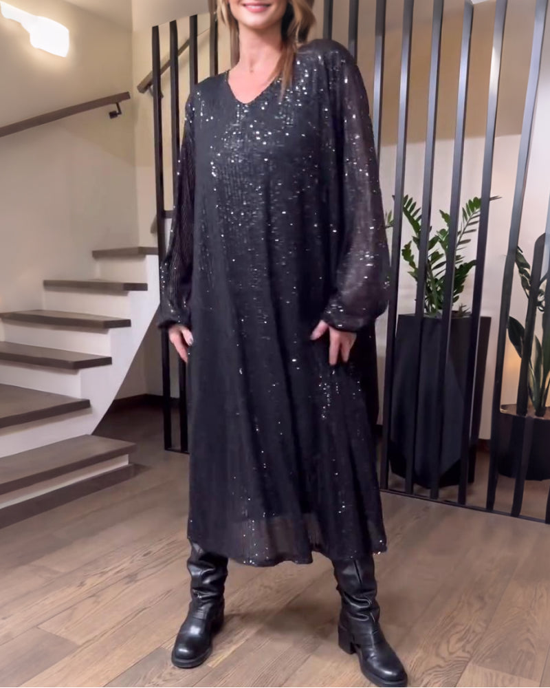 Modig Enfärgad Klänning Med V-Ringning