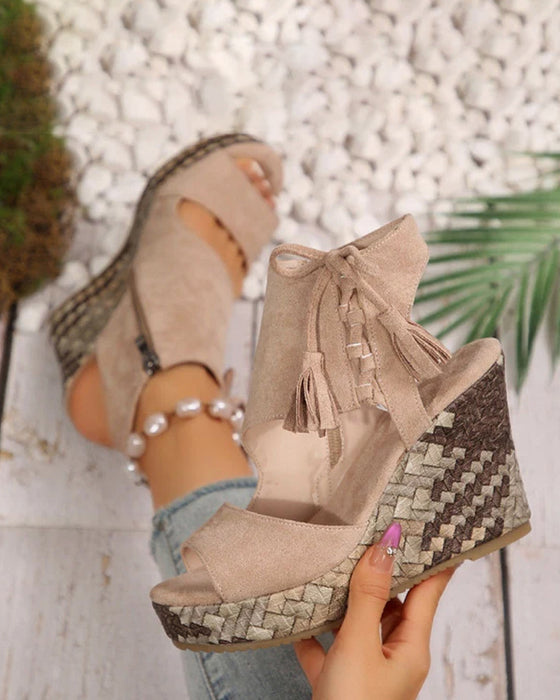 👡Sandaler Dam Öppen Tå Plattform Wedge Tofs