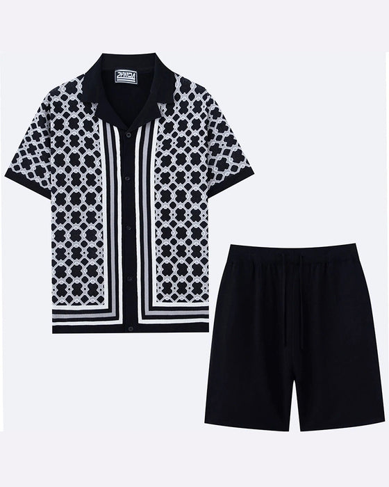 Set Kortärmad Cardigan Och Shorts Tvådelad