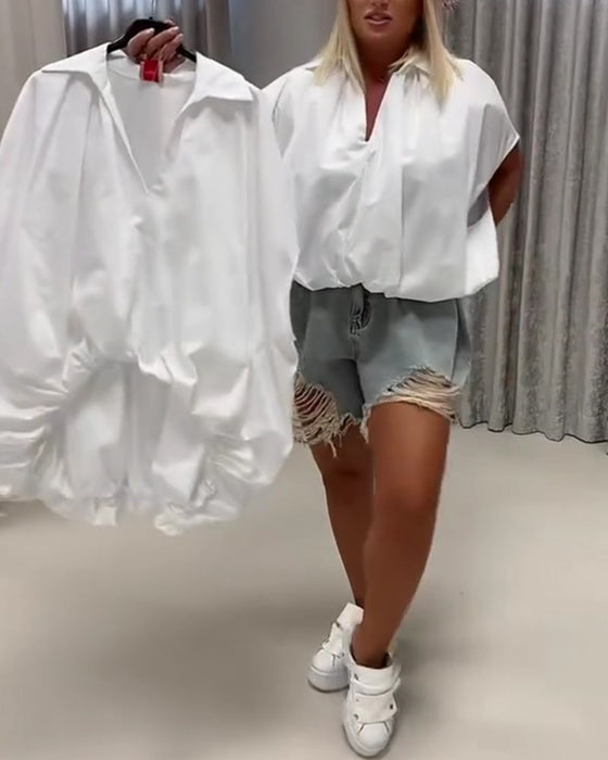 Blus Krage Loose Fit Fladdermusärm