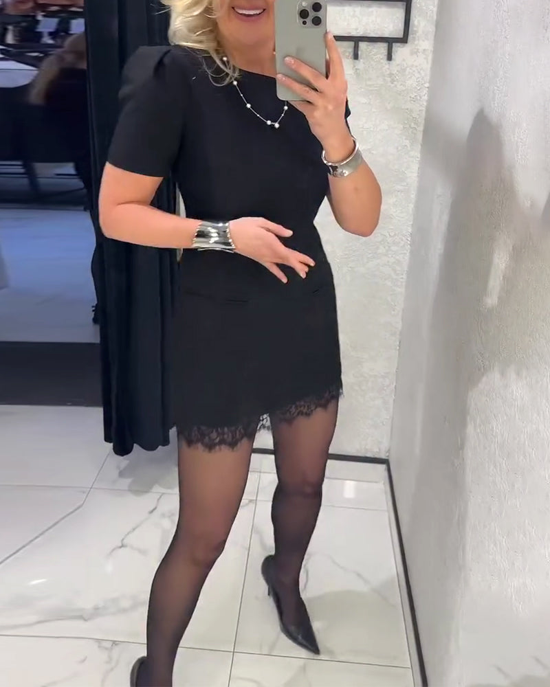 Klänning Puffärm Spets Lappverk