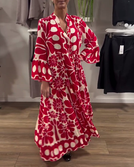 Klänning V-Ringad Lös Plus Size Blommigt Tryck