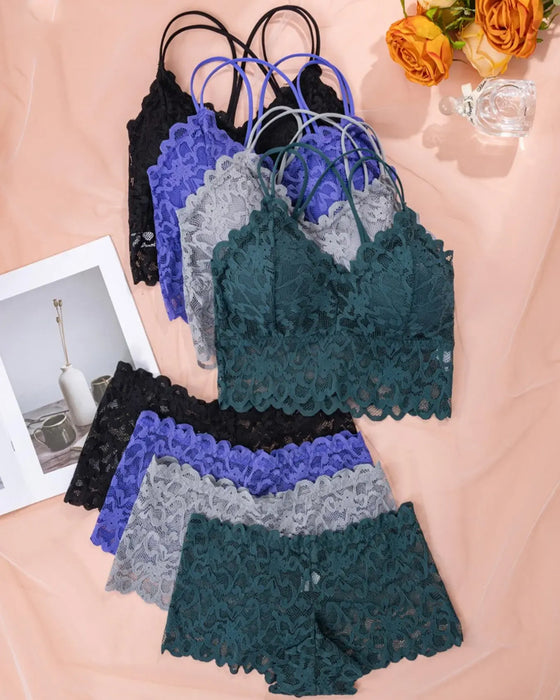Lingerie Set Spets Utskärning Rygg