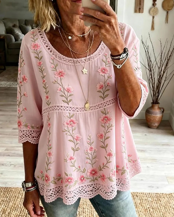 Blus Blommig Spets Babydoll