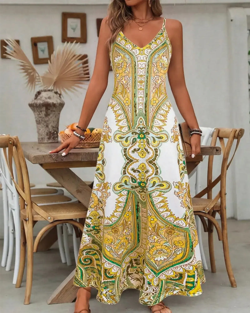 Klänning Vintage Tryck Camisole Maxi