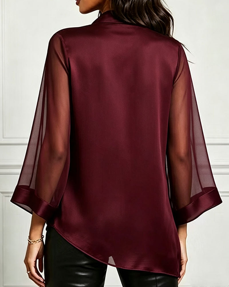 Blus Cowl Neck Oregelbunden Solid Sheer
