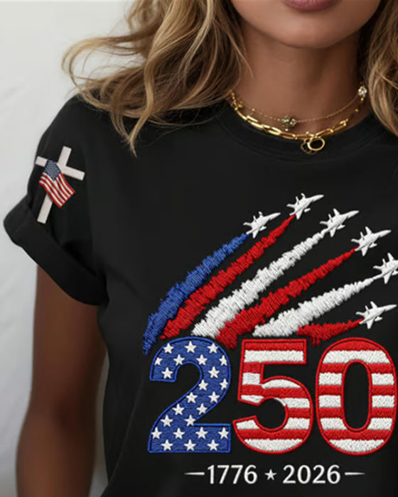 T-Shirt Flagga Plan Tryck Kort Ärm