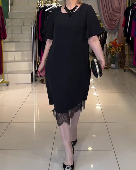 Klänning Spets Skaftning Plusstorlek Slits