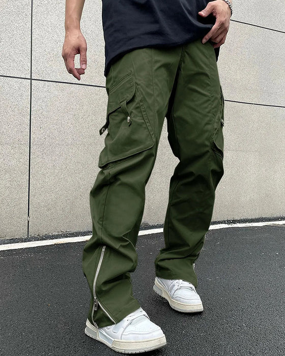 Byxor Solid Färg Dragkedja Ficka Casual Herr