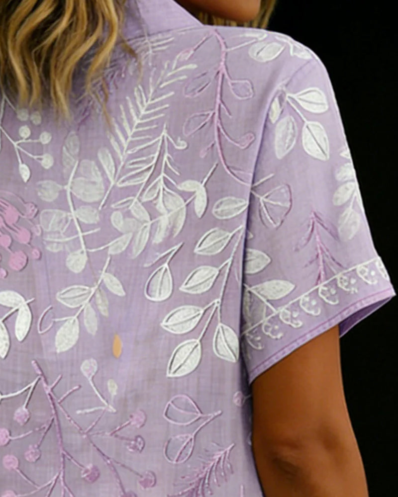 Blus Broderad V-Hals