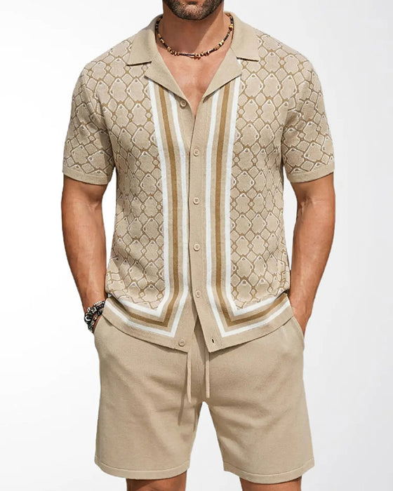 Set Kortärmad Cardigan Och Shorts Tvådelad