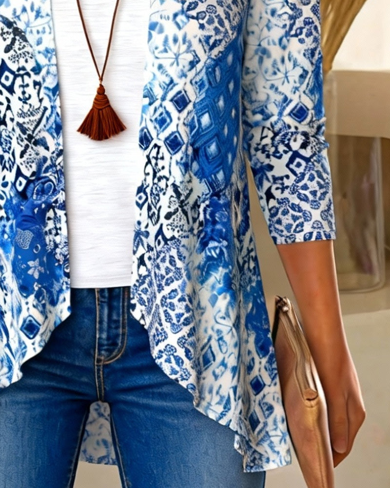 Tryckt Oregelbunden Blus I Faux Tvådelad Stil