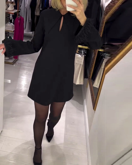 Enfärgad Rak Klippt Långärmad Klänning