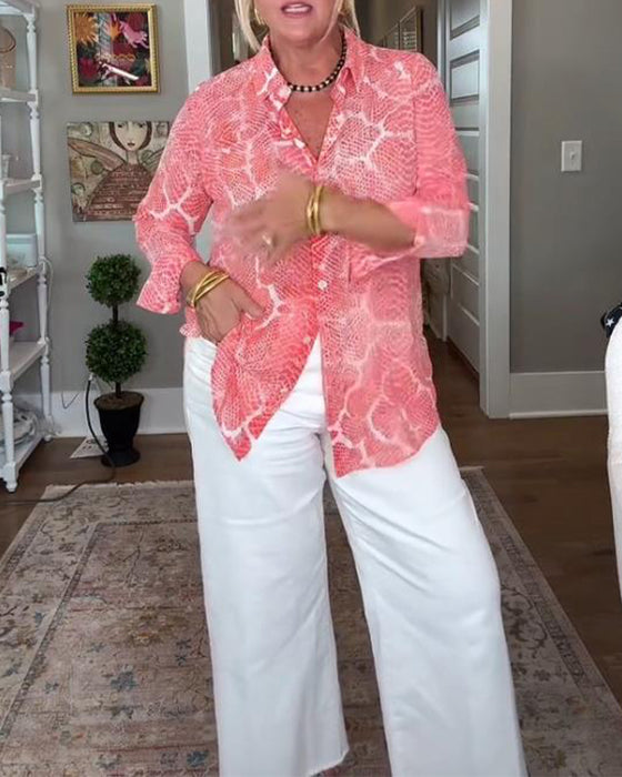 Blus Med Knappad Och Texturerad Egenskaper