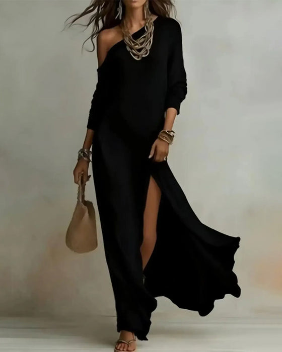 Klänningar Off-Shoulder Kortärmad Spräck Lång