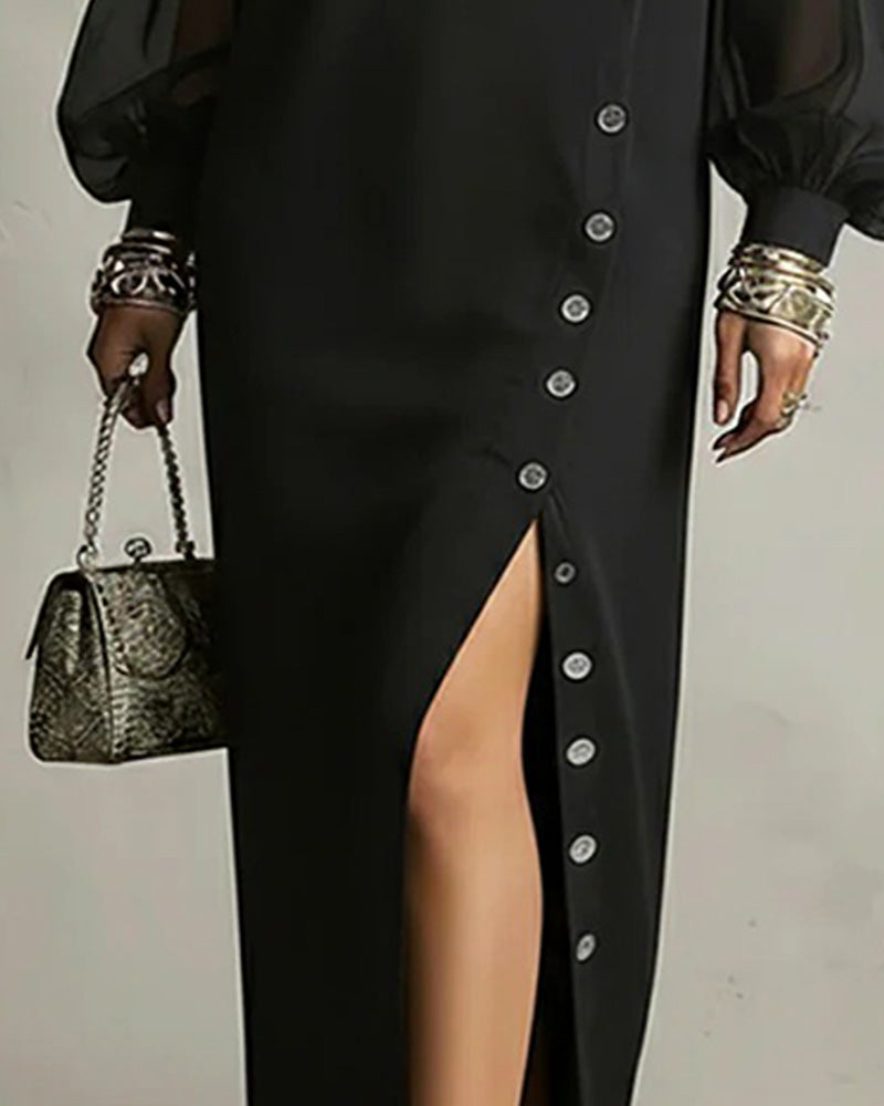 Klänning Lykta Ärm Nät Mode Delad