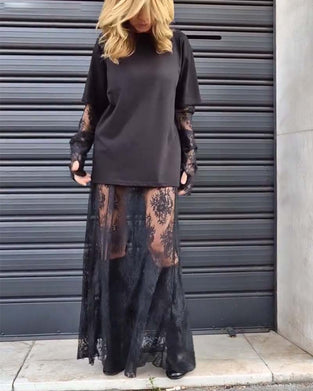 Tvådelat set - enfärgad T-shirt och spetskjol