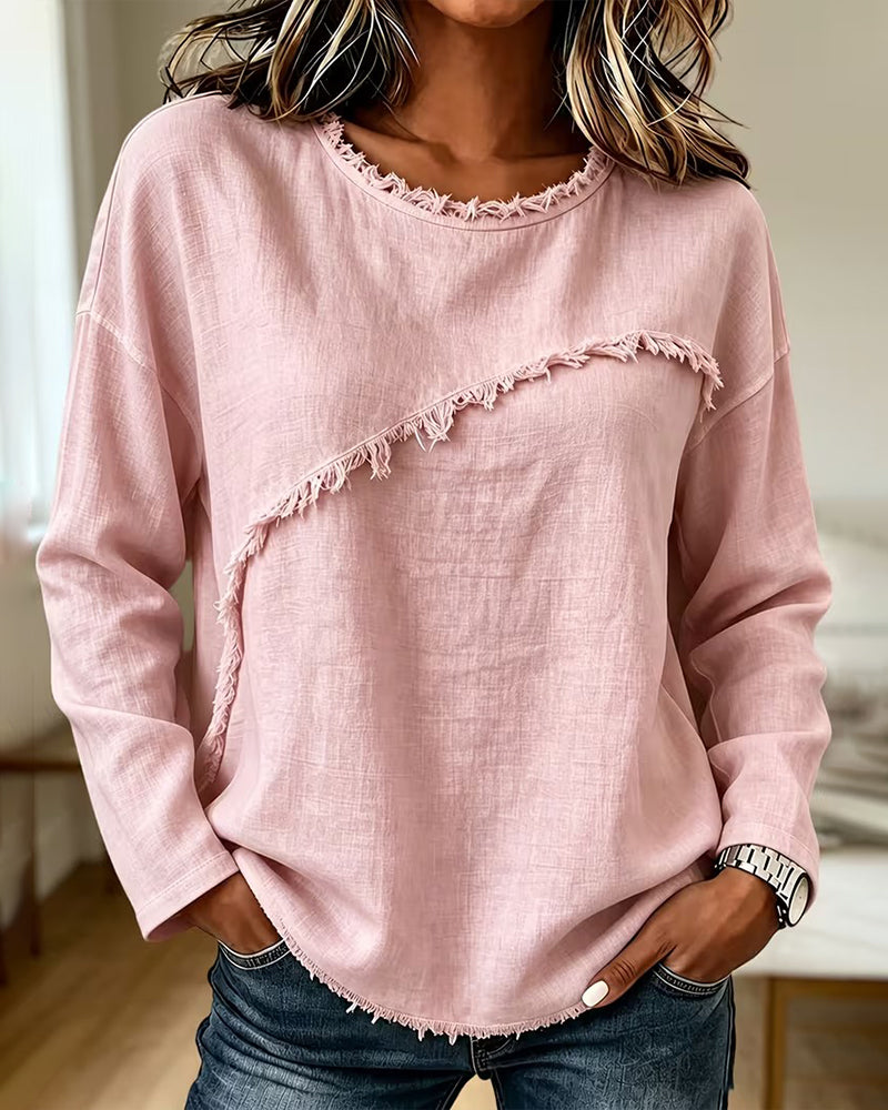 Blus Rundhalsad Solid Oregelbunden