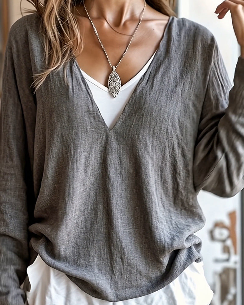 Topp Modig Långärmad Kontrastfärgad Sömnad