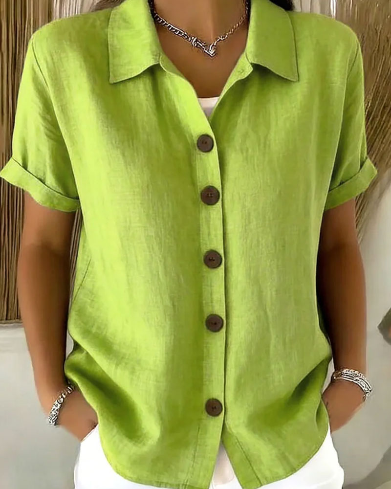 Skjorta Bomull Lin Krage Kort Ärm