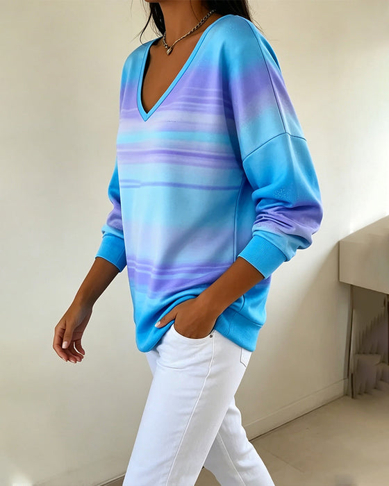 Sweatshirts V-Hals Lång Ärm Ombre