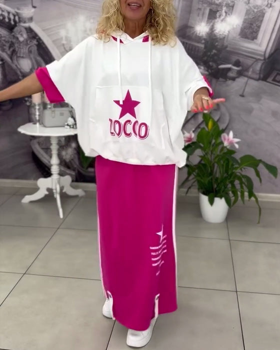 Set Med Huva Dragsko Tryckt Kjol