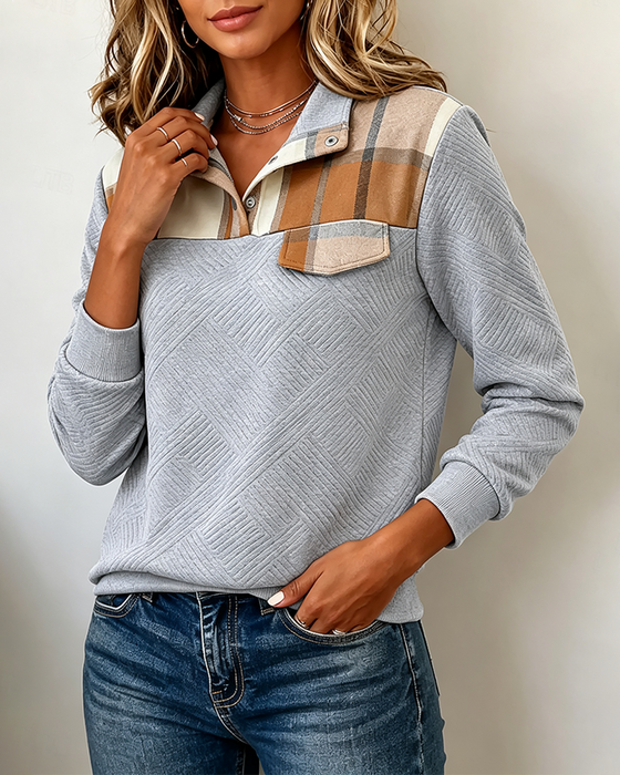 Sweatshirt Rutmönster Lapptäcke Jacquard Krage