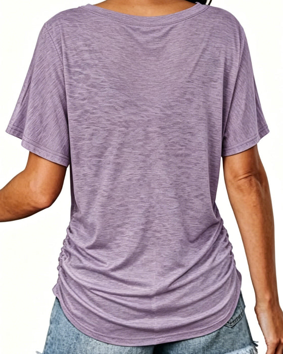 T-Shirt Veckad Enfärgad V-Ringning