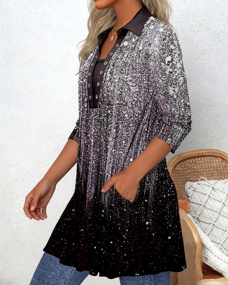 Långärmad Blus Med Krage Och Tryck