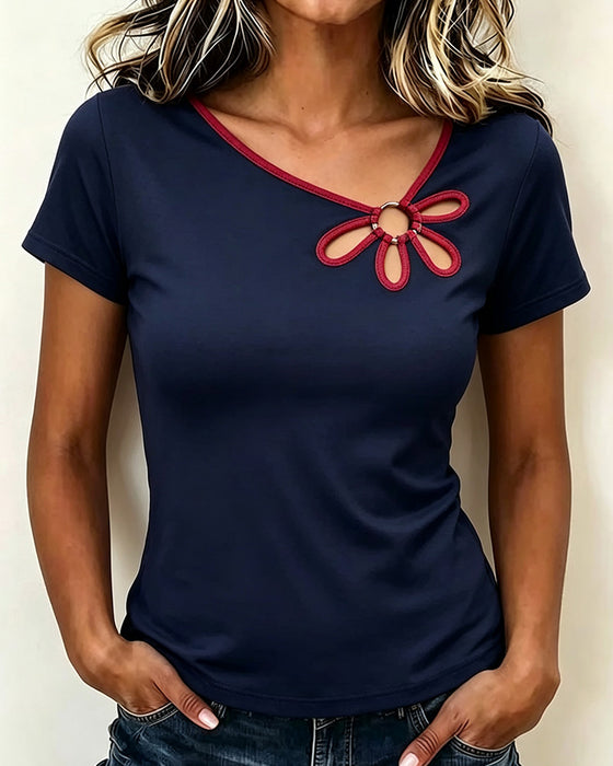 T-Shirt Blommig Urskärning Kort Ärm