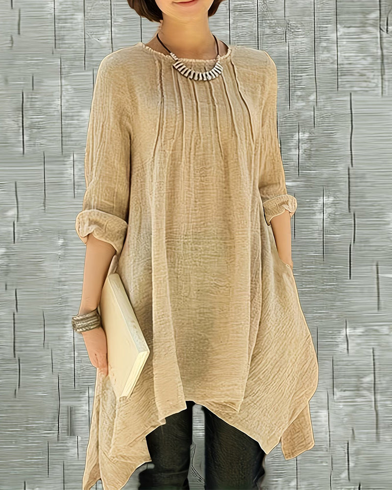 Blus Asymmetrisk Fåll Knäppning Framtill Midi