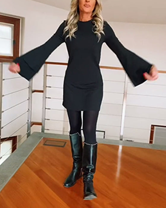 Klänning Mode Enfärgad Flärpärm