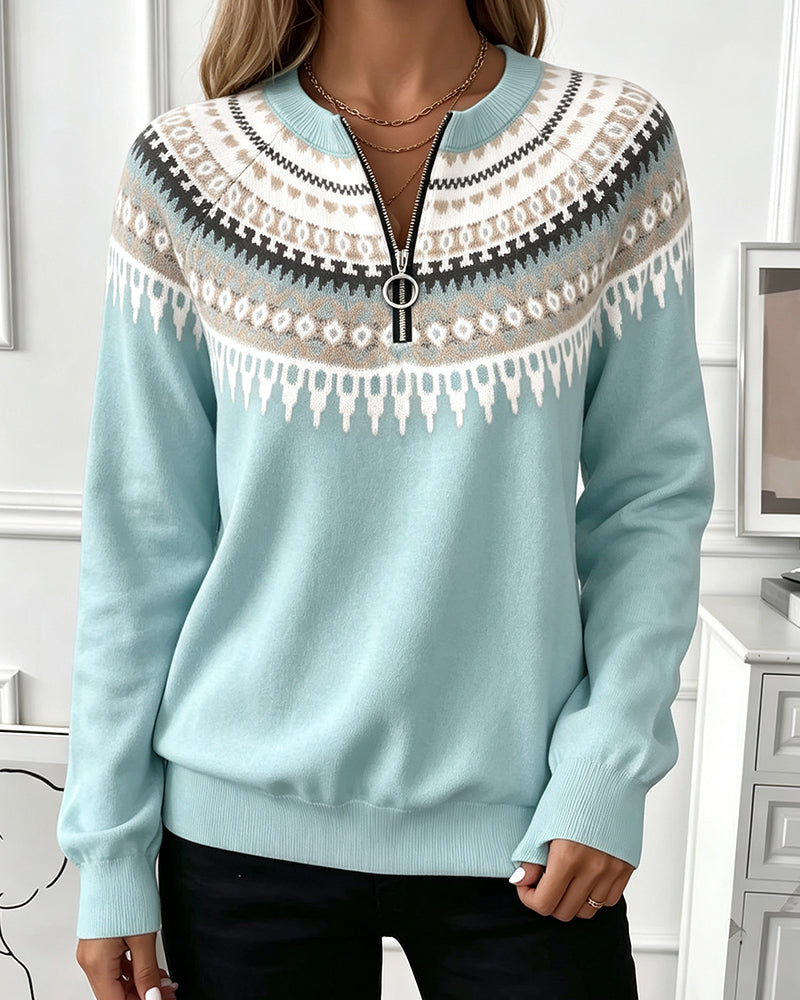 Sweatshirts Färgblock Dragkedja Lång Ärm