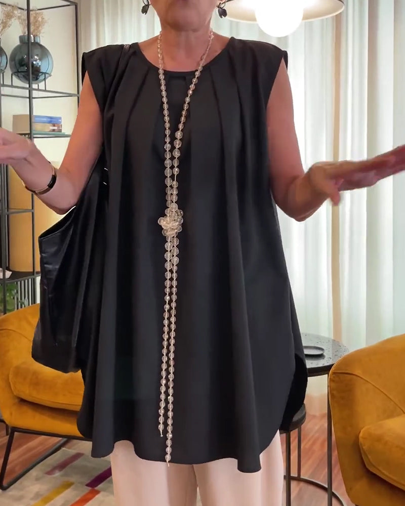 Linne Plissad Ärmlös Lössittande