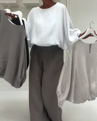 Blus Elegant Veckad Fladdermus-Ärm