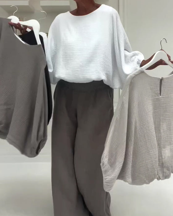 Blus Elegant Veckad Fladdermus-Ärm